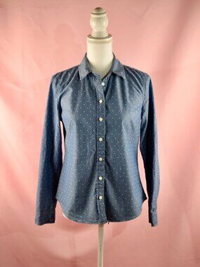 Tommy Hilfiger Blue Polka Dot Long Sleeve Button-Up Blouse | Size SP